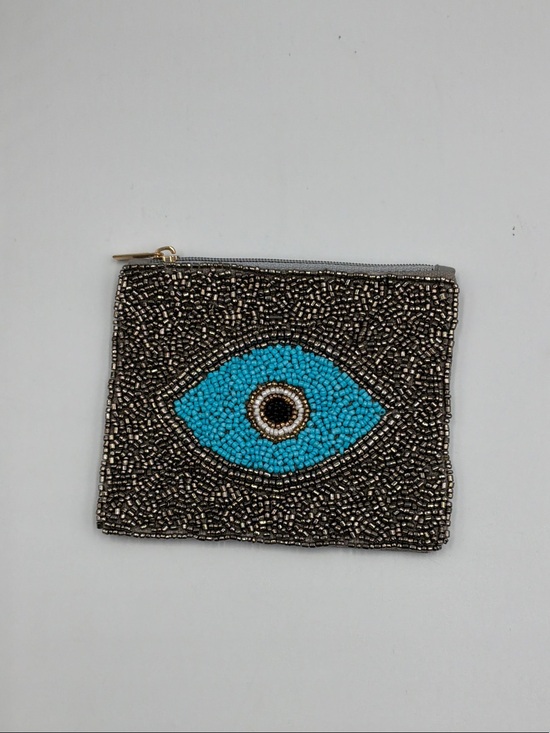 Handbags - Hand-Beaded Evil Eye Pouch - Turquoise/Grey